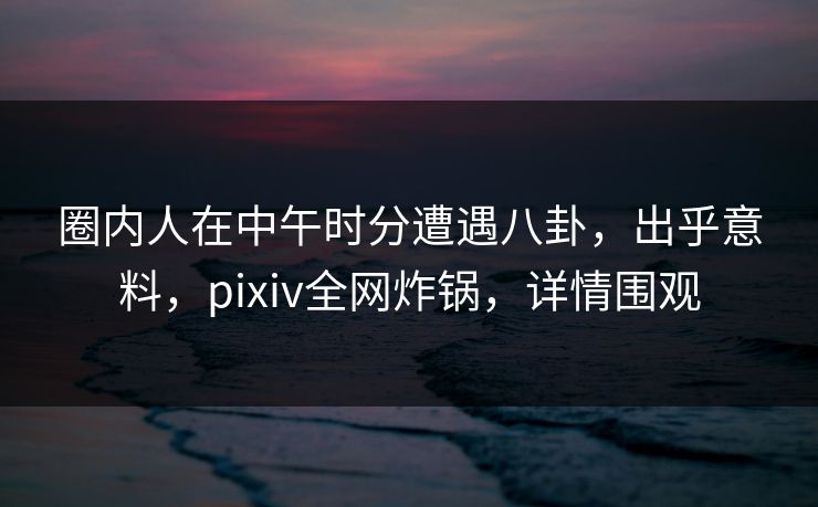 圈内人在中午时分遭遇八卦，出乎意料，pixiv全网炸锅，详情围观